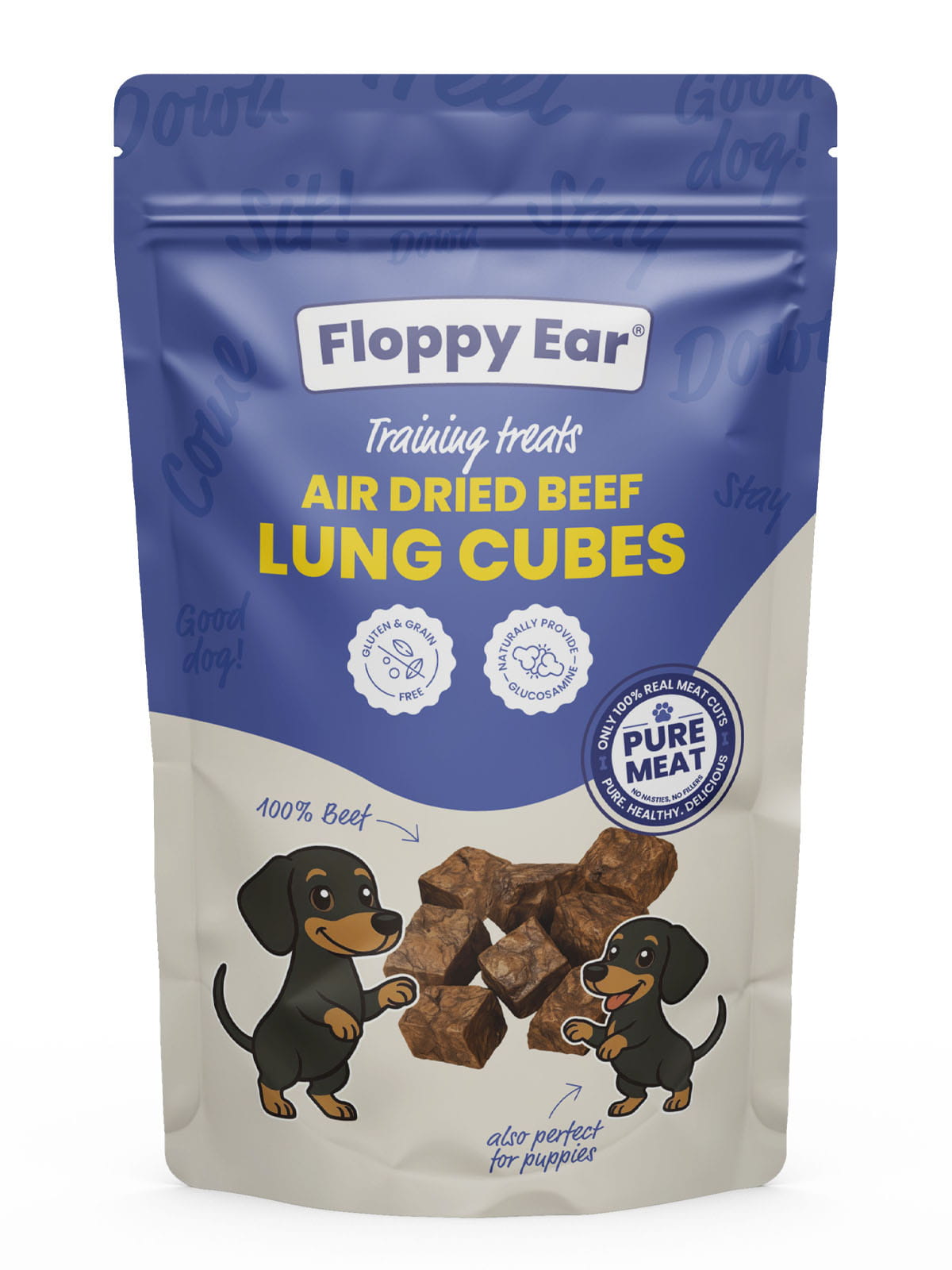Floppy Ear Beef Lung Cubes Training Treats 150g resealable pouch