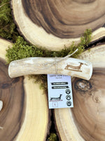 Floppy Ear Coffee Chew Stick Large size on wooden slice with moss