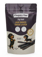 Floppy Ear 100% Natural Dried Deer Liver 400g pouch on moss with loose strips