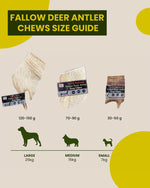 Floppy Ear Fallow Deer Antler Chews size guide Large Medium Small with dog weight recommendations