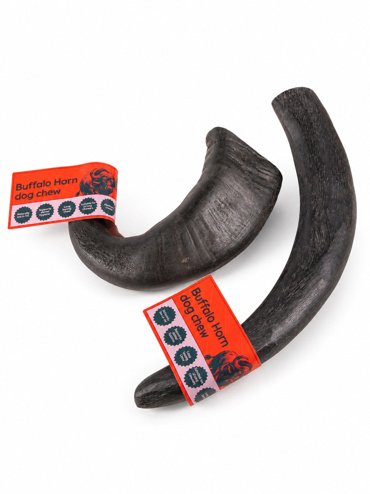 Medium and large natural buffalo horn dog chews from Floppy Ear – long-lasting, low fat, supports dental hygiene for strong chewers