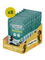 Box of 8 Floppy Ear Fish Cubes natural dog training treats, 8 x 100g bags (800g)