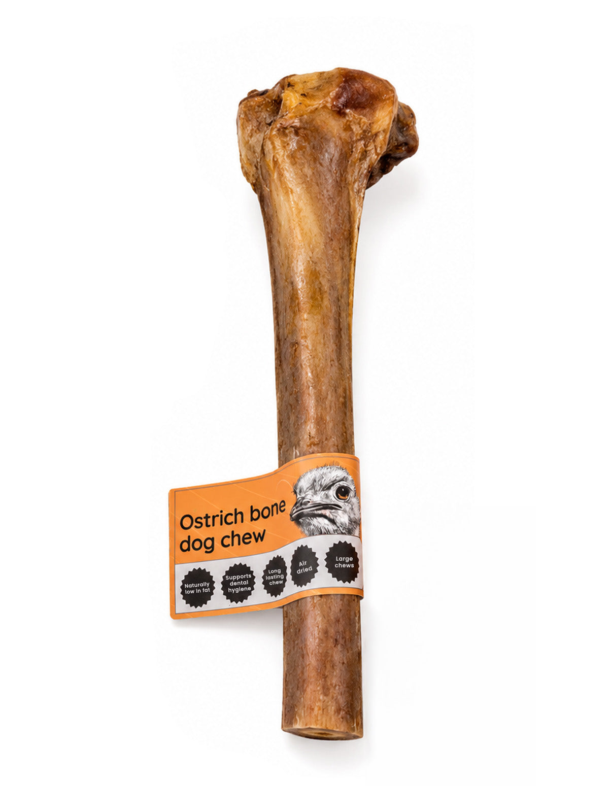 Large natural ostrich bone dog chew from Floppy Ear – air-dried, supports dental hygiene, low fat, long-lasting chew