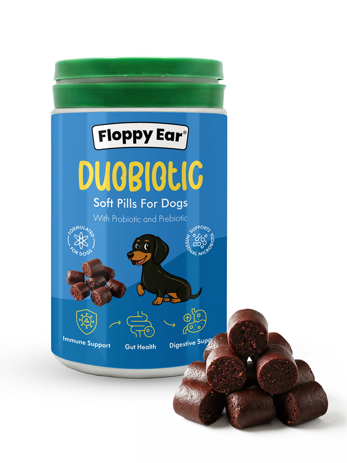 Floppy Ear probiotic soft chews for dogs with prebiotics for gut health