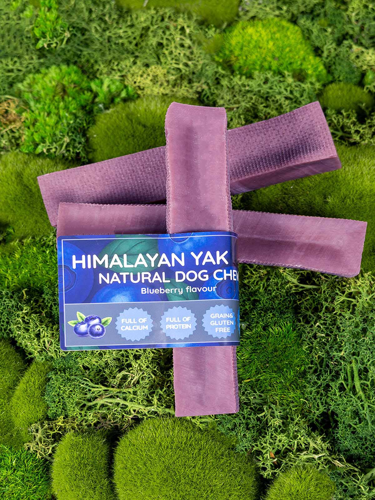Floppy Ear Himalayan Yak Chew Blueberry Flavour Large size on moss
