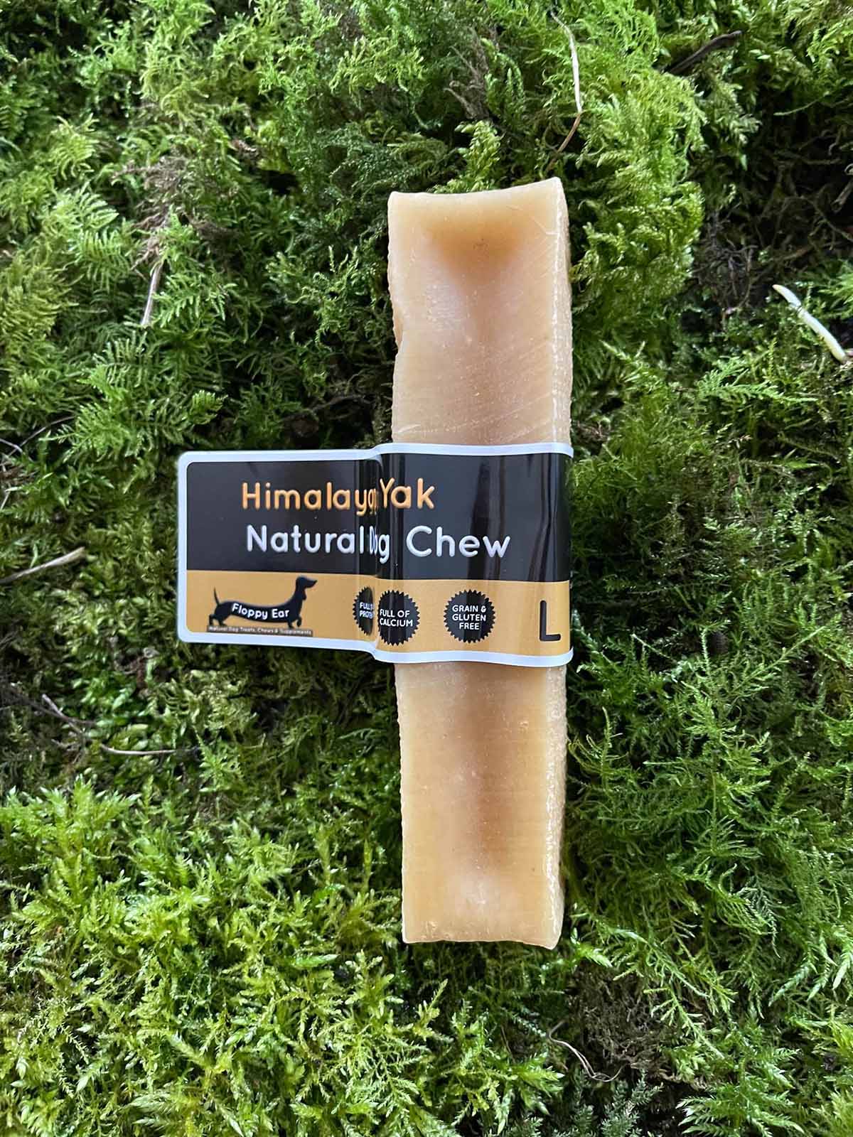 Floppy Ear Himalayan Yak Natural Dog Chew Large size on moss