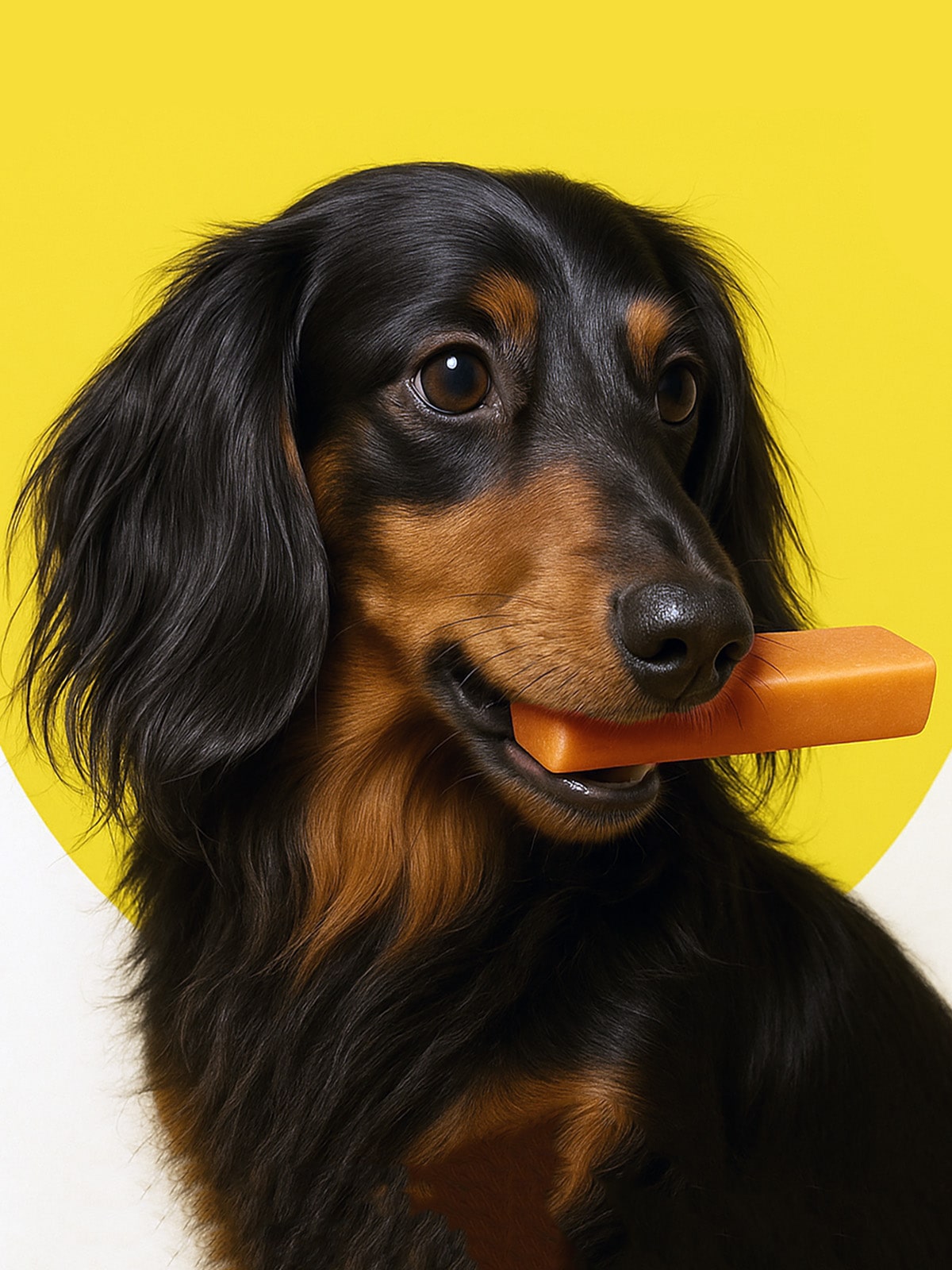 Dachshund dog chewing Floppy Ear Himalayan Yak Chew Peanut Butter Flavour