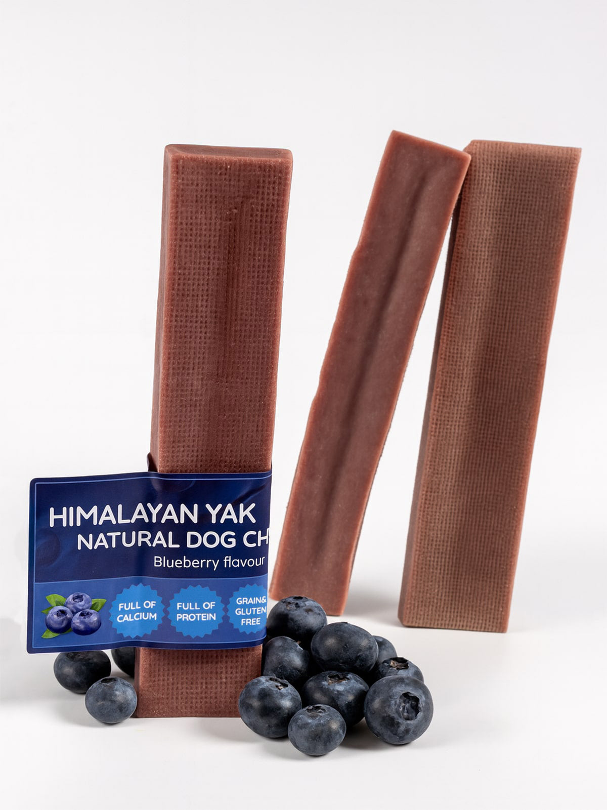 Floppy Ear Himalayan Yak Chews Blueberry Flavour Extra Large XL size three chews with fresh blueberries