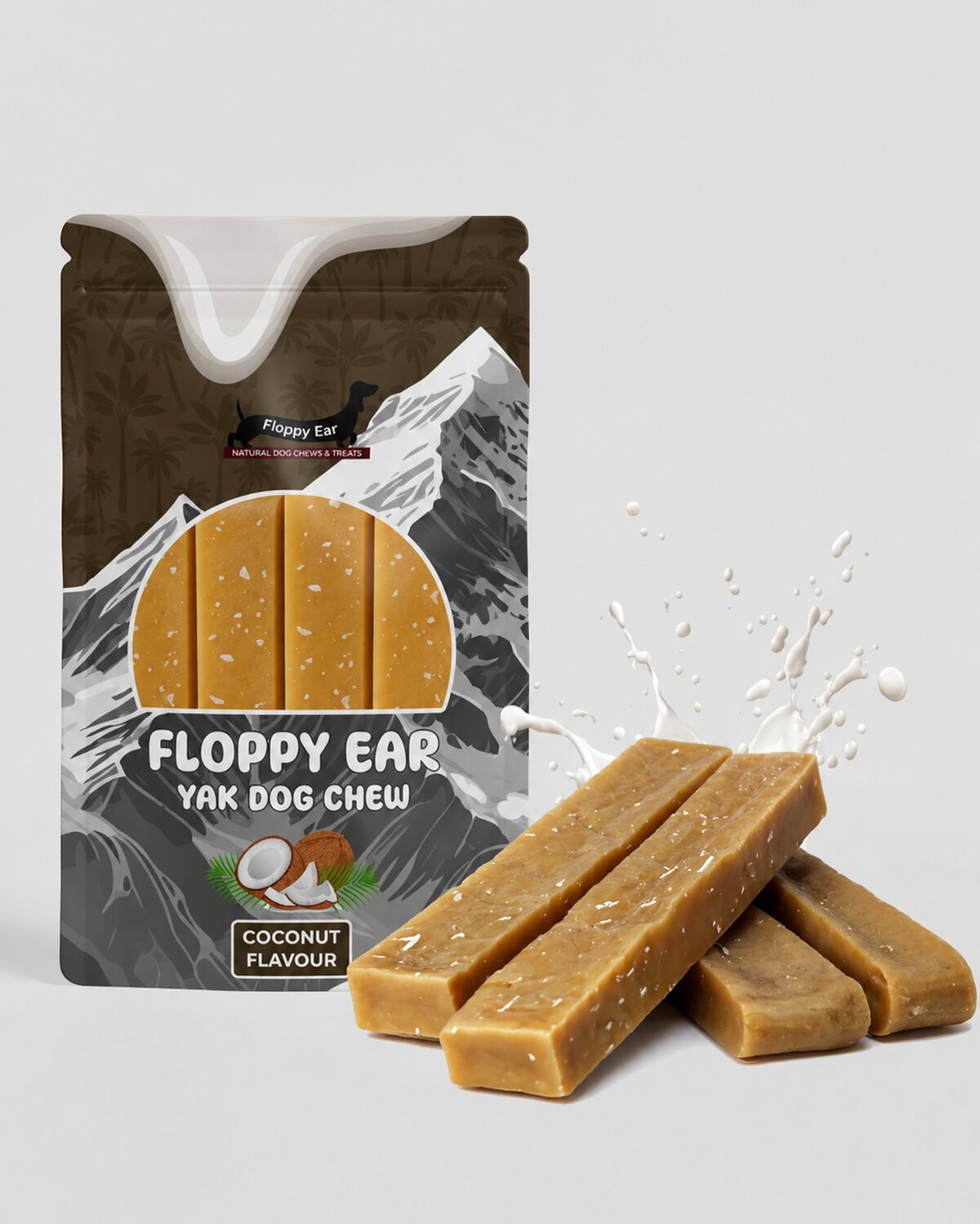 Floppy Ear Himalayan Yak Dog Chew Coconut Flavour 4 Extra Large XL size pouch