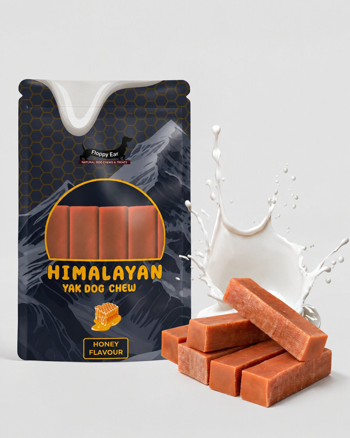 Floppy Ear Himalayan Yak Dog Chew Honey Flavour 6 Medium size pouch