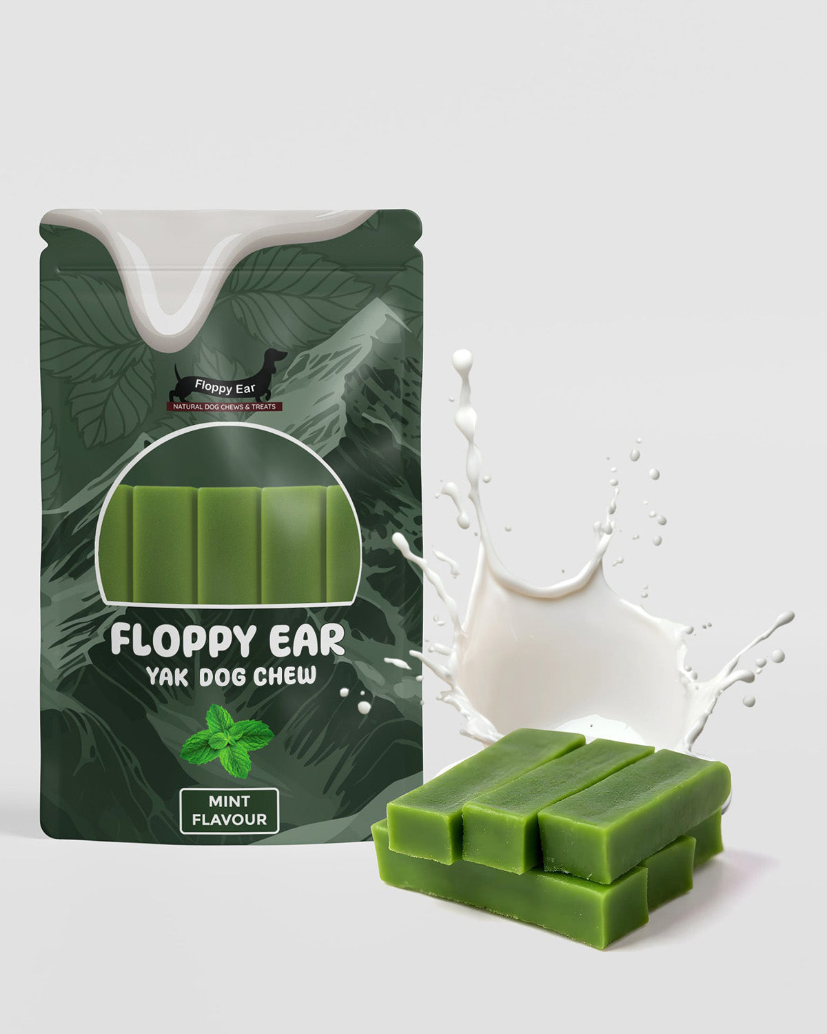 Floppy Ear Himalayan Yak Dog Chew Mint Flavour 6 Medium size pouch