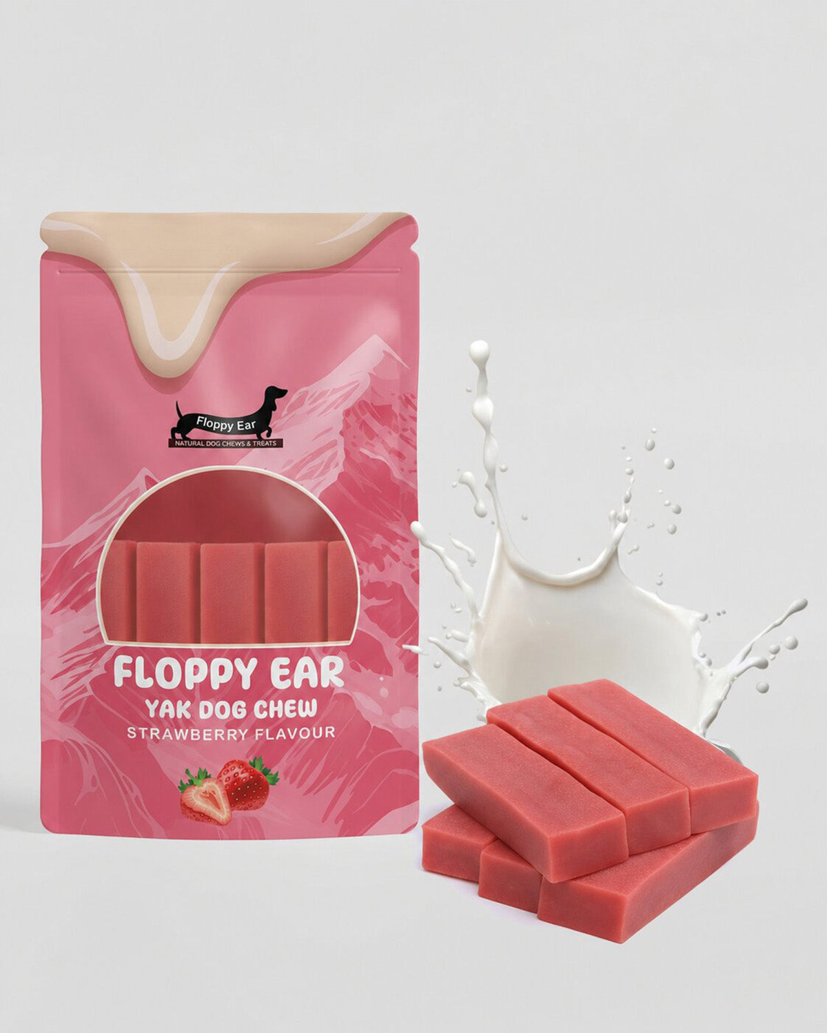 Floppy Ear Himalayan Yak Dog Chew Strawberry Flavour 6 Medium size pouch