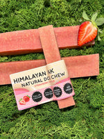 Floppy Ear Himalayan Yak Chew Strawberry Flavour Medium size on moss with fresh strawberry