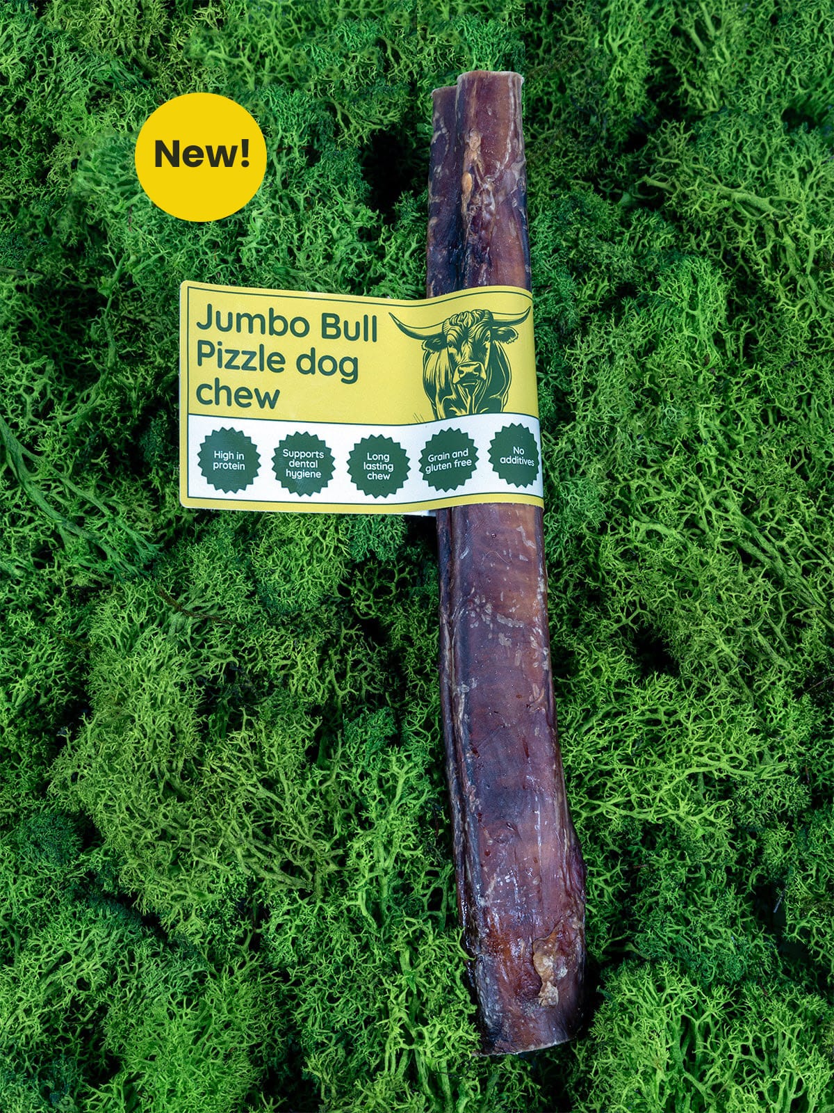 Floppy Ear Jumbo Bull Pizzle Dog Chew New product on moss