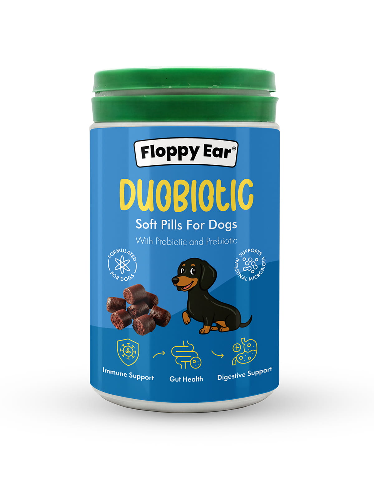 Probiotic soft chews for dogs by Floppy Ear supporting gut health