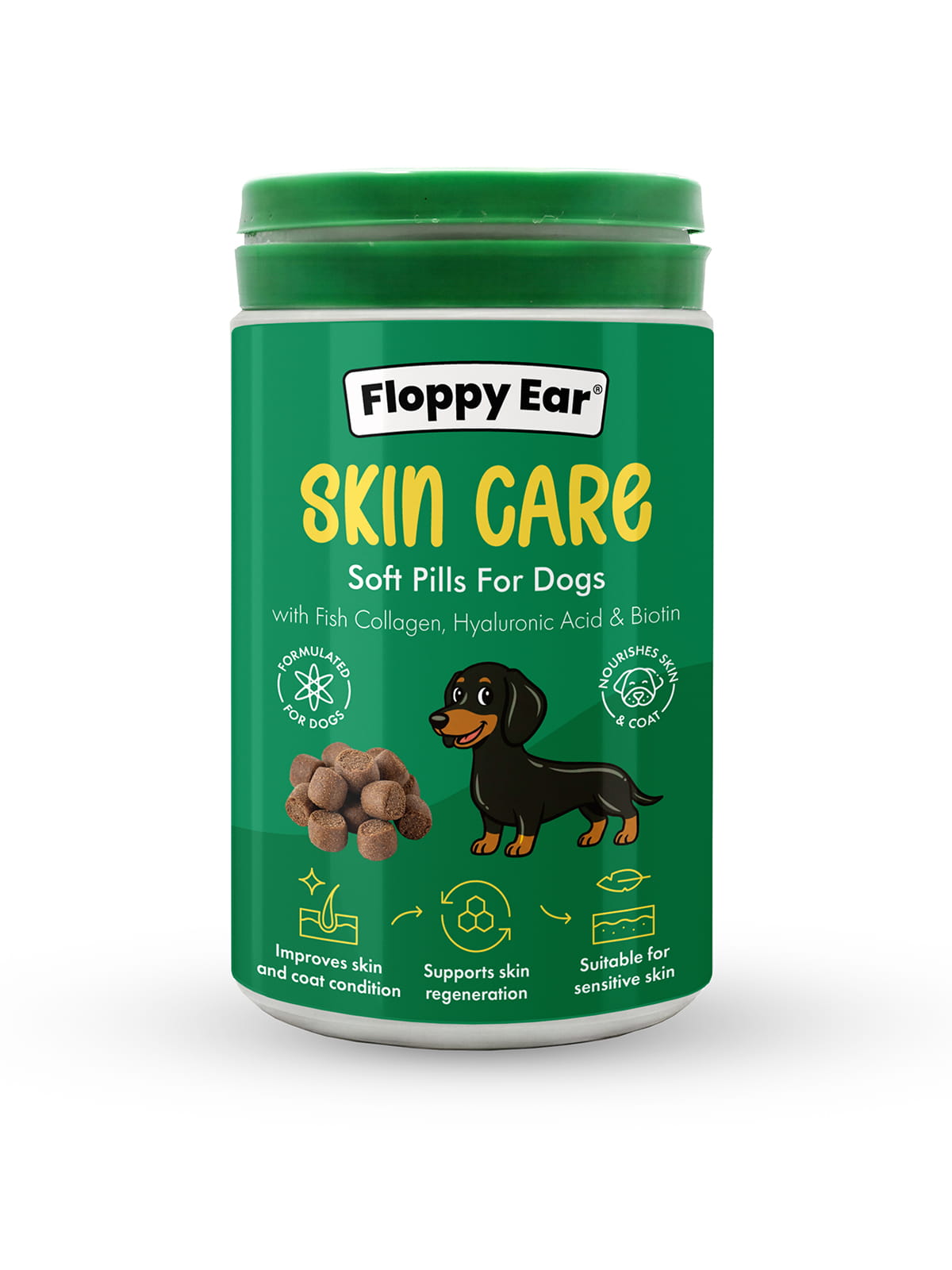 Skin care soft chews for dogs by Floppy Ear supporting coat health