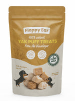 Floppy Ear Yak Puff Treats 250g pouch - crunchy Himalayan dog treats on moss