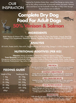 Floppy Ear Grain Free Premium Dog Food 50% Venison & Salmon nutritional information, ingredients and feeding guide label